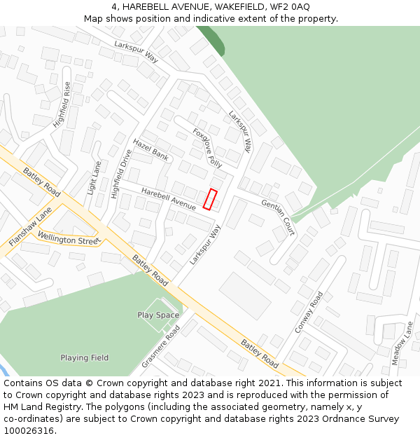 4, HAREBELL AVENUE, WAKEFIELD, WF2 0AQ: Location map and indicative extent of plot