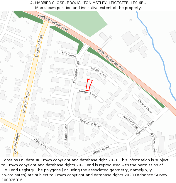 4, HARRIER CLOSE, BROUGHTON ASTLEY, LEICESTER, LE9 6RU: Location map and indicative extent of plot