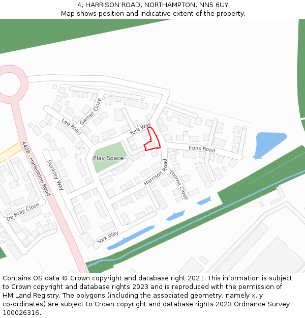 4, HARRISON ROAD, NORTHAMPTON, NN5 6UY: Location map and indicative extent of plot