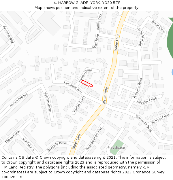 4, HARROW GLADE, YORK, YO30 5ZF: Location map and indicative extent of plot
