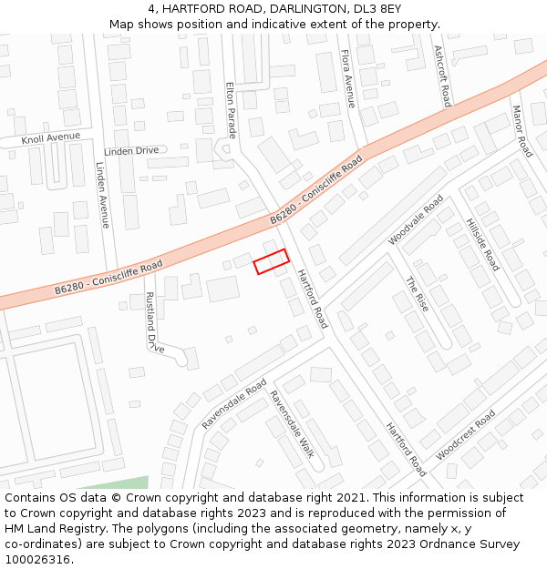 4, HARTFORD ROAD, DARLINGTON, DL3 8EY: Location map and indicative extent of plot