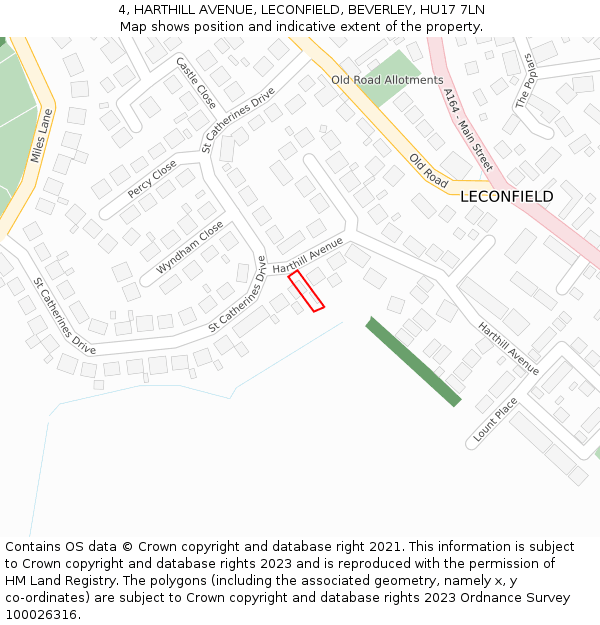 4, HARTHILL AVENUE, LECONFIELD, BEVERLEY, HU17 7LN: Location map and indicative extent of plot