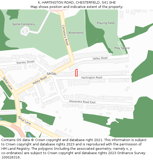 4, HARTINGTON ROAD, CHESTERFIELD, S41 0HE: Location map and indicative extent of plot