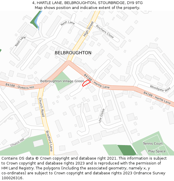 4, HARTLE LANE, BELBROUGHTON, STOURBRIDGE, DY9 9TG: Location map and indicative extent of plot