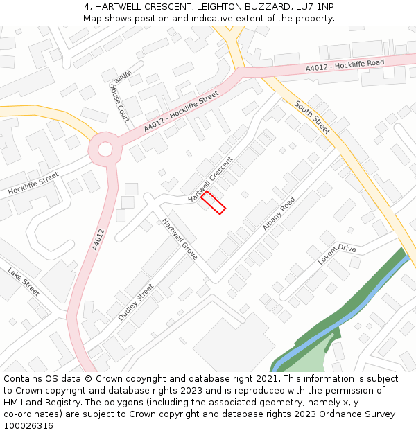 4, HARTWELL CRESCENT, LEIGHTON BUZZARD, LU7 1NP: Location map and indicative extent of plot
