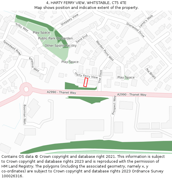 4, HARTY FERRY VIEW, WHITSTABLE, CT5 4TE: Location map and indicative extent of plot