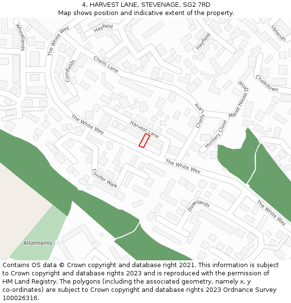 4, HARVEST LANE, STEVENAGE, SG2 7RD: Location map and indicative extent of plot
