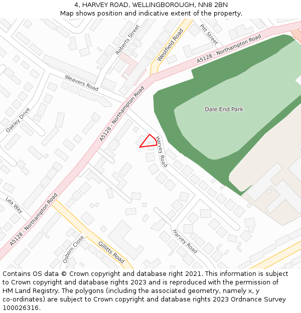 4, HARVEY ROAD, WELLINGBOROUGH, NN8 2BN: Location map and indicative extent of plot