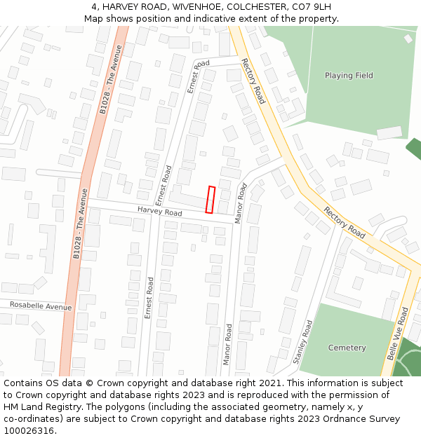 4, HARVEY ROAD, WIVENHOE, COLCHESTER, CO7 9LH: Location map and indicative extent of plot