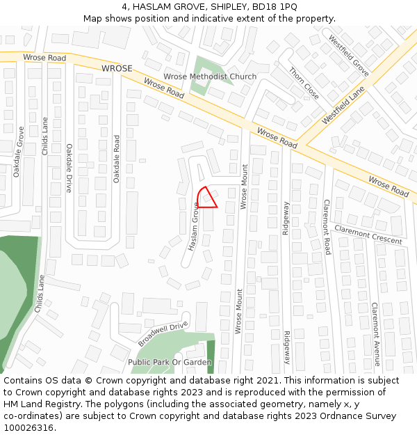 4, HASLAM GROVE, SHIPLEY, BD18 1PQ: Location map and indicative extent of plot