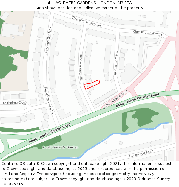 4, HASLEMERE GARDENS, LONDON, N3 3EA: Location map and indicative extent of plot