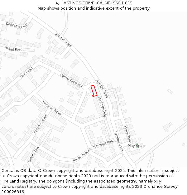 4, HASTINGS DRIVE, CALNE, SN11 8FS: Location map and indicative extent of plot