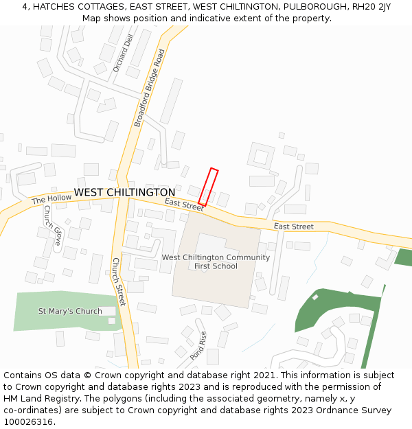 4, HATCHES COTTAGES, EAST STREET, WEST CHILTINGTON, PULBOROUGH, RH20 2JY: Location map and indicative extent of plot