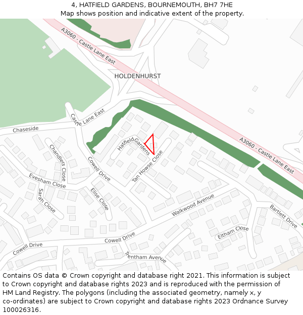 4, HATFIELD GARDENS, BOURNEMOUTH, BH7 7HE: Location map and indicative extent of plot