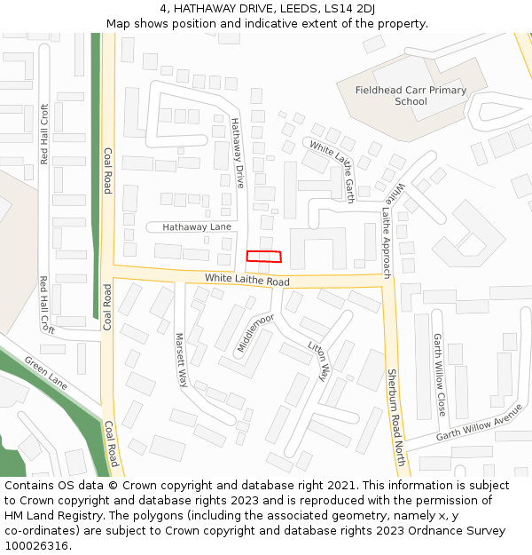 4, HATHAWAY DRIVE, LEEDS, LS14 2DJ: Location map and indicative extent of plot