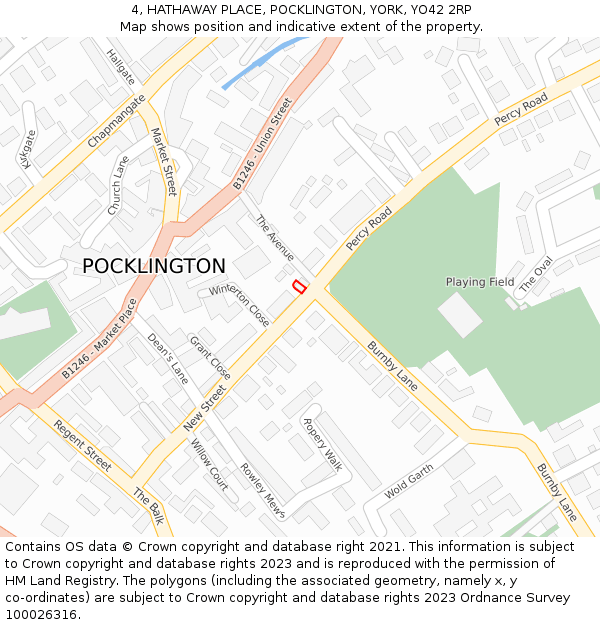 4, HATHAWAY PLACE, POCKLINGTON, YORK, YO42 2RP: Location map and indicative extent of plot