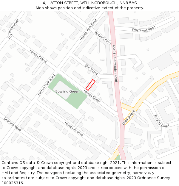 4, HATTON STREET, WELLINGBOROUGH, NN8 5AS: Location map and indicative extent of plot