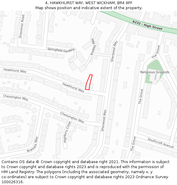 4, HAWKHURST WAY, WEST WICKHAM, BR4 9PF: Location map and indicative extent of plot