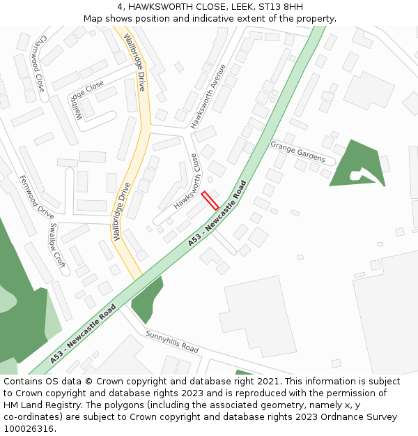 4, HAWKSWORTH CLOSE, LEEK, ST13 8HH: Location map and indicative extent of plot