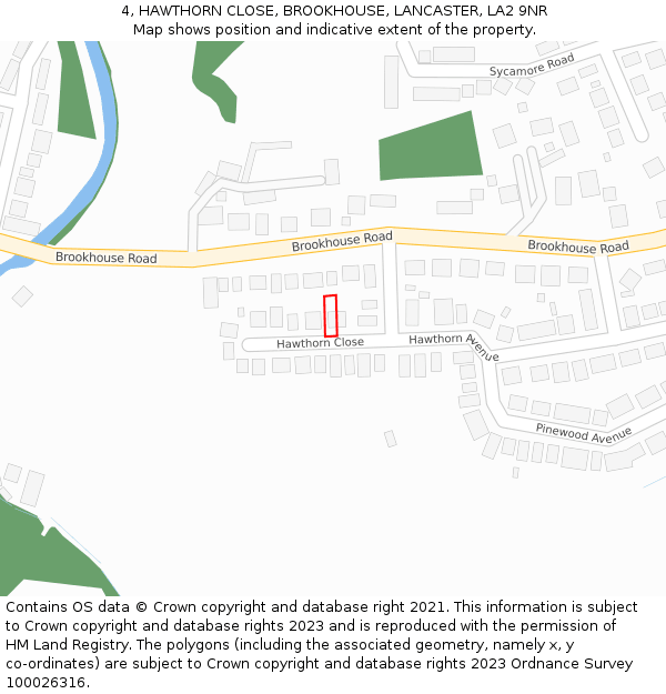 4, HAWTHORN CLOSE, BROOKHOUSE, LANCASTER, LA2 9NR: Location map and indicative extent of plot