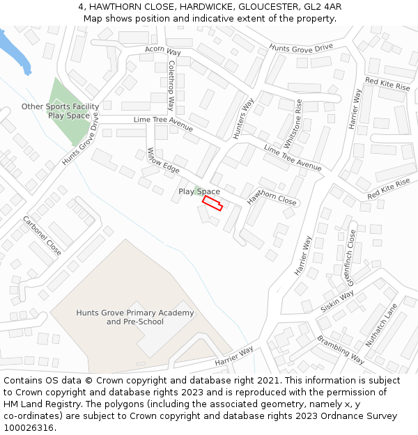 4, HAWTHORN CLOSE, HARDWICKE, GLOUCESTER, GL2 4AR: Location map and indicative extent of plot