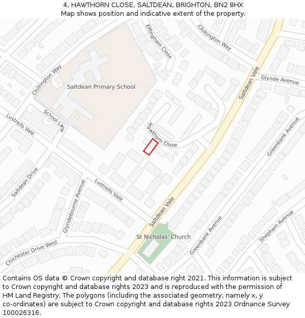 4, HAWTHORN CLOSE, SALTDEAN, BRIGHTON, BN2 8HX: Location map and indicative extent of plot