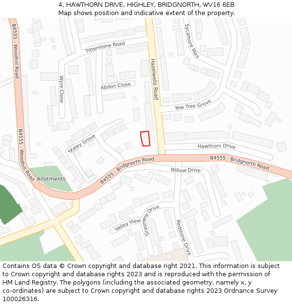 4, HAWTHORN DRIVE, HIGHLEY, BRIDGNORTH, WV16 6EB: Location map and indicative extent of plot