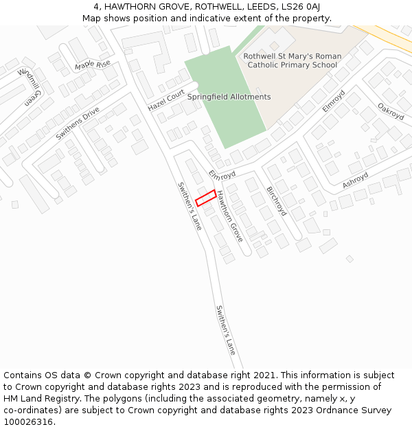 4, HAWTHORN GROVE, ROTHWELL, LEEDS, LS26 0AJ: Location map and indicative extent of plot