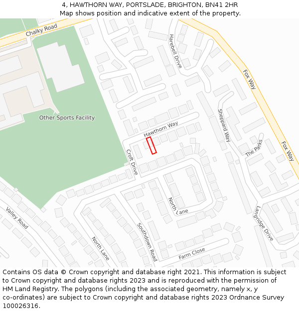 4, HAWTHORN WAY, PORTSLADE, BRIGHTON, BN41 2HR: Location map and indicative extent of plot