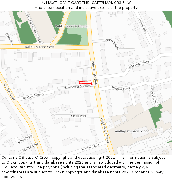 4, HAWTHORNE GARDENS, CATERHAM, CR3 5HW: Location map and indicative extent of plot