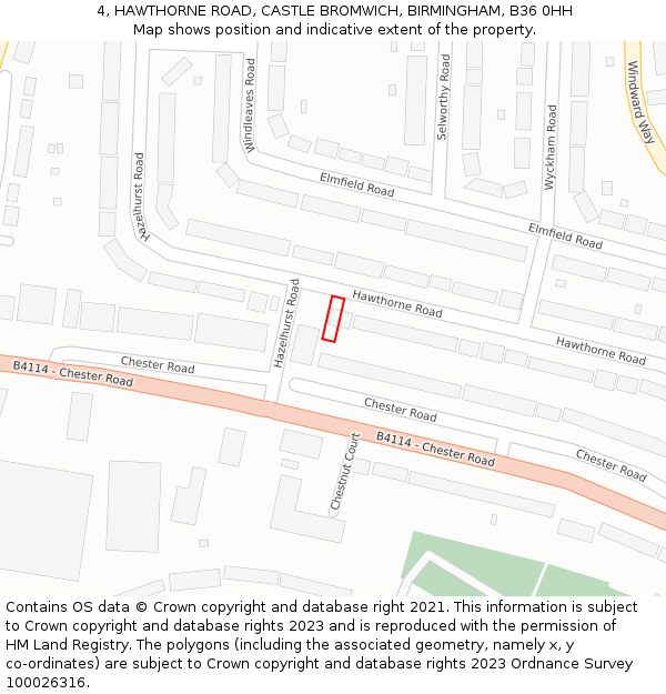 4, HAWTHORNE ROAD, CASTLE BROMWICH, BIRMINGHAM, B36 0HH: Location map and indicative extent of plot