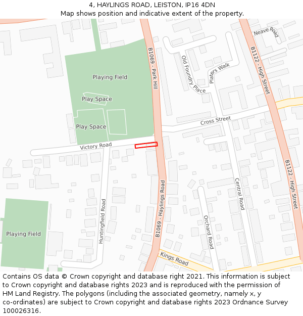 4, HAYLINGS ROAD, LEISTON, IP16 4DN: Location map and indicative extent of plot