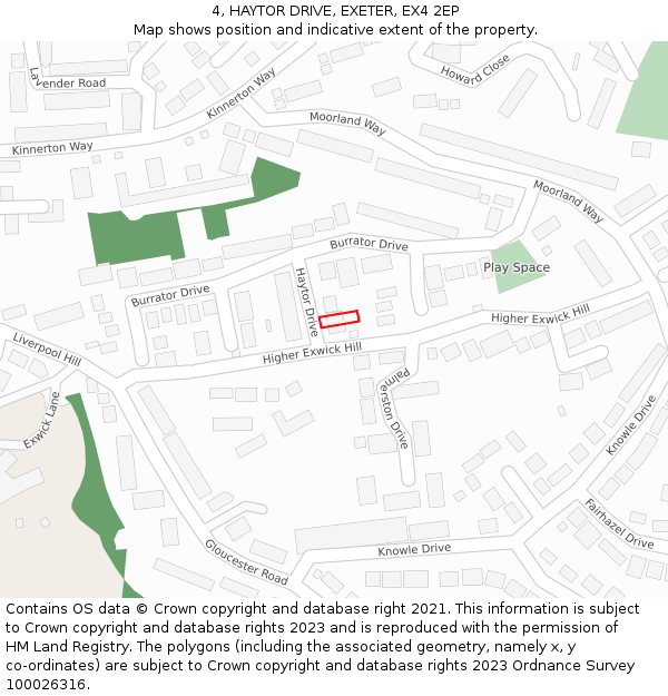 4, HAYTOR DRIVE, EXETER, EX4 2EP: Location map and indicative extent of plot