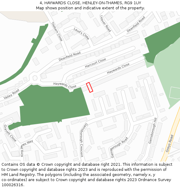 4, HAYWARDS CLOSE, HENLEY-ON-THAMES, RG9 1UY: Location map and indicative extent of plot