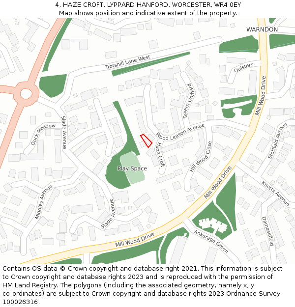 4, HAZE CROFT, LYPPARD HANFORD, WORCESTER, WR4 0EY: Location map and indicative extent of plot