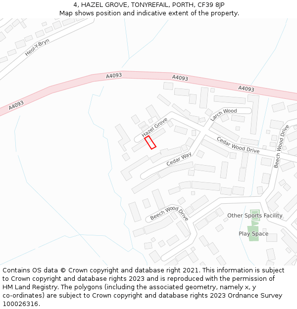 4, HAZEL GROVE, TONYREFAIL, PORTH, CF39 8JP: Location map and indicative extent of plot