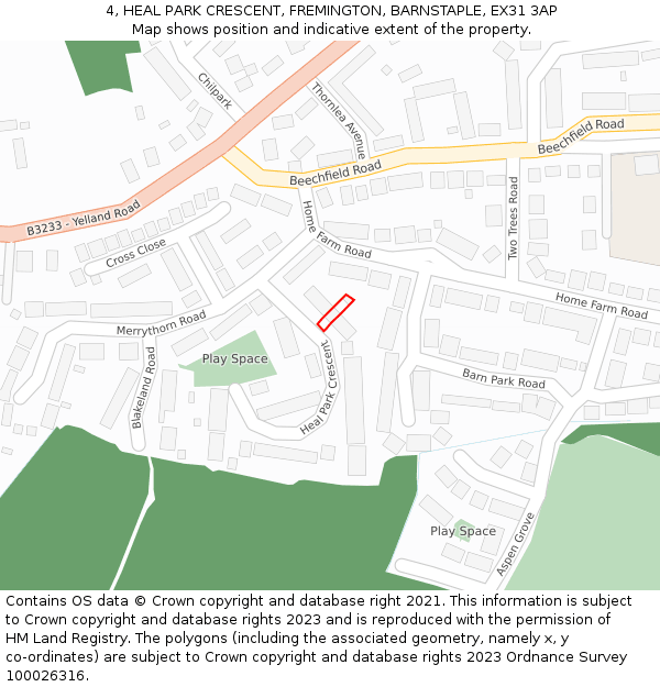 4, HEAL PARK CRESCENT, FREMINGTON, BARNSTAPLE, EX31 3AP: Location map and indicative extent of plot