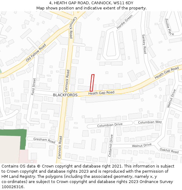 4, HEATH GAP ROAD, CANNOCK, WS11 6DY: Location map and indicative extent of plot