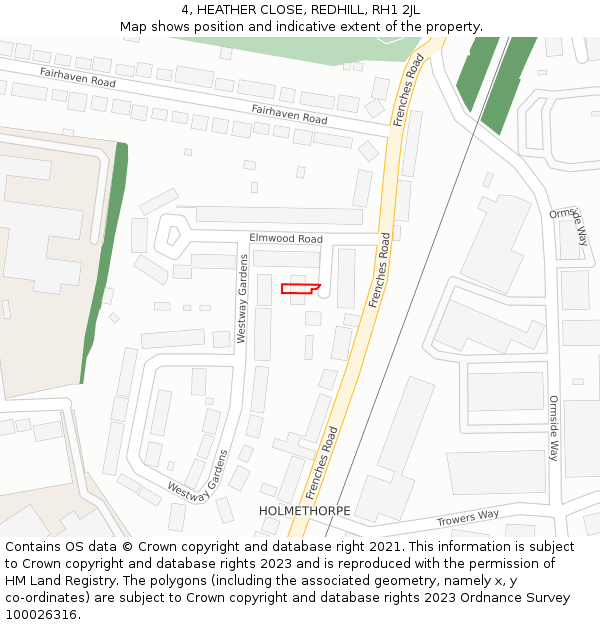 4, HEATHER CLOSE, REDHILL, RH1 2JL: Location map and indicative extent of plot