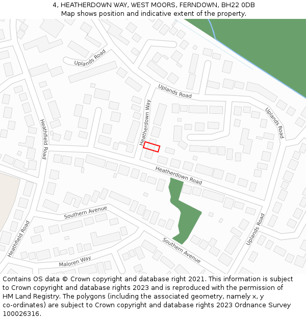 4, HEATHERDOWN WAY, WEST MOORS, FERNDOWN, BH22 0DB: Location map and indicative extent of plot