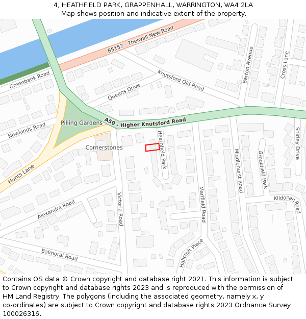 4, HEATHFIELD PARK, GRAPPENHALL, WARRINGTON, WA4 2LA: Location map and indicative extent of plot