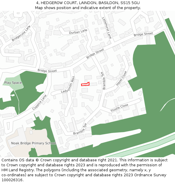 4, HEDGEROW COURT, LAINDON, BASILDON, SS15 5GU: Location map and indicative extent of plot