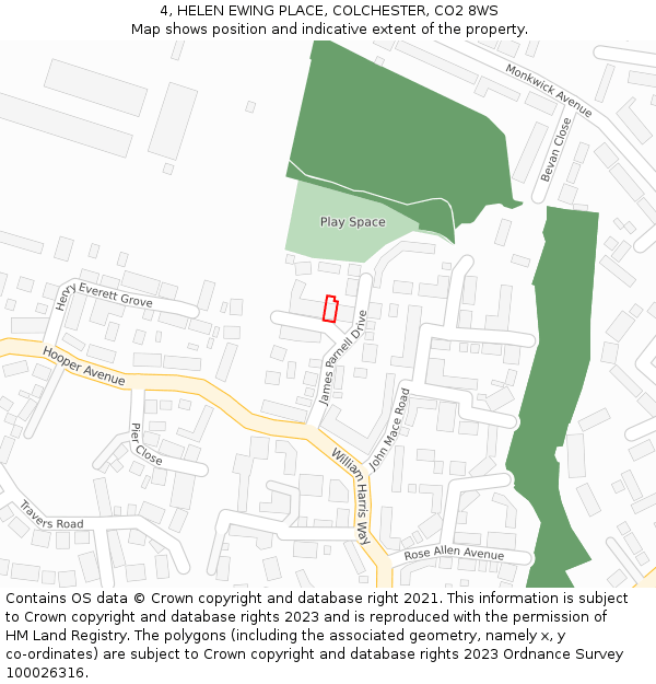 4, HELEN EWING PLACE, COLCHESTER, CO2 8WS: Location map and indicative extent of plot