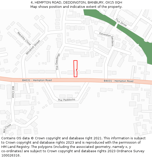 4, HEMPTON ROAD, DEDDINGTON, BANBURY, OX15 0QH: Location map and indicative extent of plot