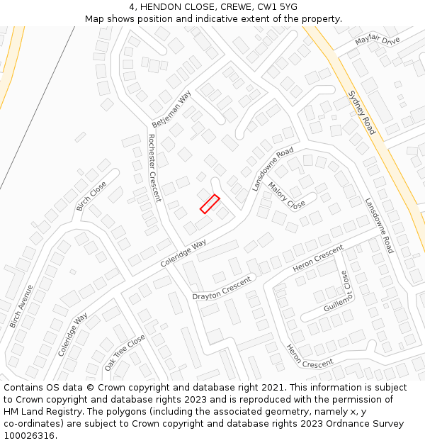 4, HENDON CLOSE, CREWE, CW1 5YG: Location map and indicative extent of plot