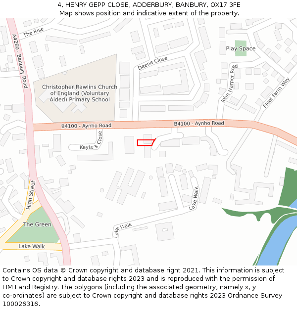 4, HENRY GEPP CLOSE, ADDERBURY, BANBURY, OX17 3FE: Location map and indicative extent of plot