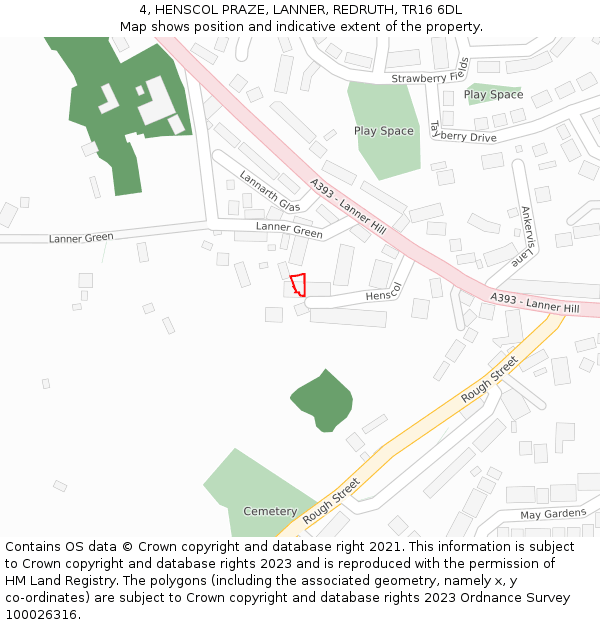 4, HENSCOL PRAZE, LANNER, REDRUTH, TR16 6DL: Location map and indicative extent of plot