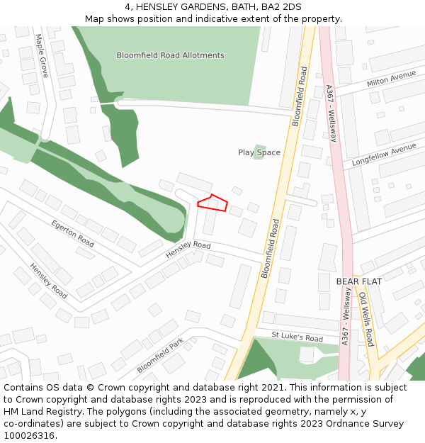 4, HENSLEY GARDENS, BATH, BA2 2DS: Location map and indicative extent of plot