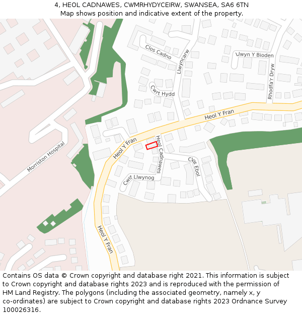 4, HEOL CADNAWES, CWMRHYDYCEIRW, SWANSEA, SA6 6TN: Location map and indicative extent of plot