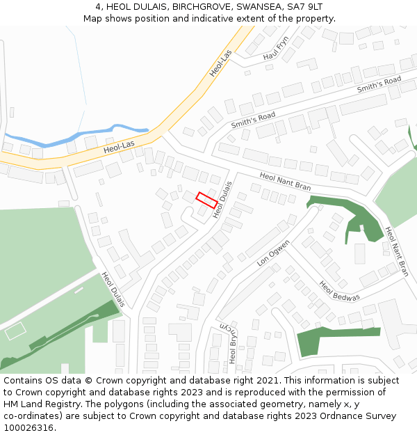 4, HEOL DULAIS, BIRCHGROVE, SWANSEA, SA7 9LT: Location map and indicative extent of plot